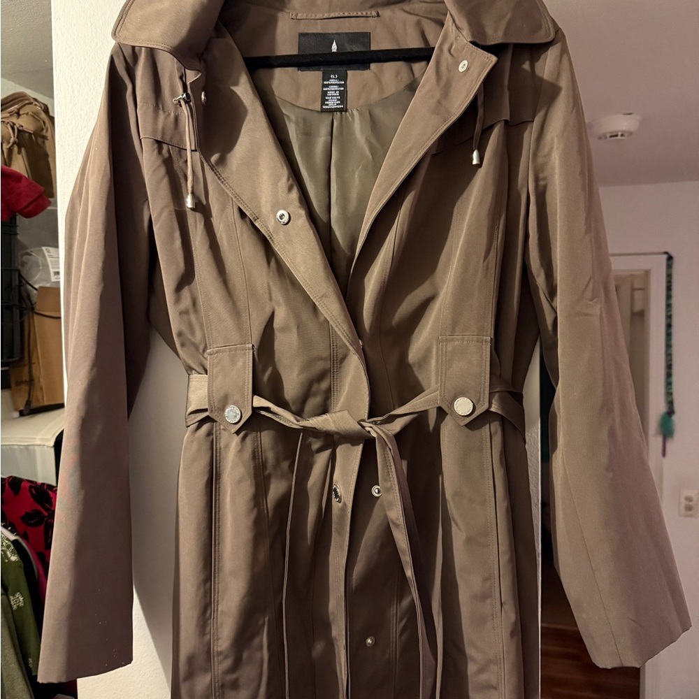 Stylish Tan Women's London Fog Hooded Trench Coat